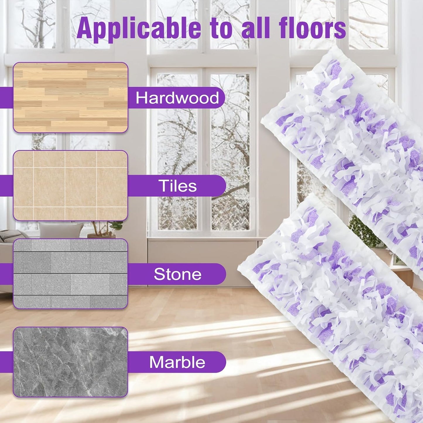 36 Count Purple Disposable Power Mop Refills Pads for Swiffer Power Mop, Multi-Surface Floor Cleaning