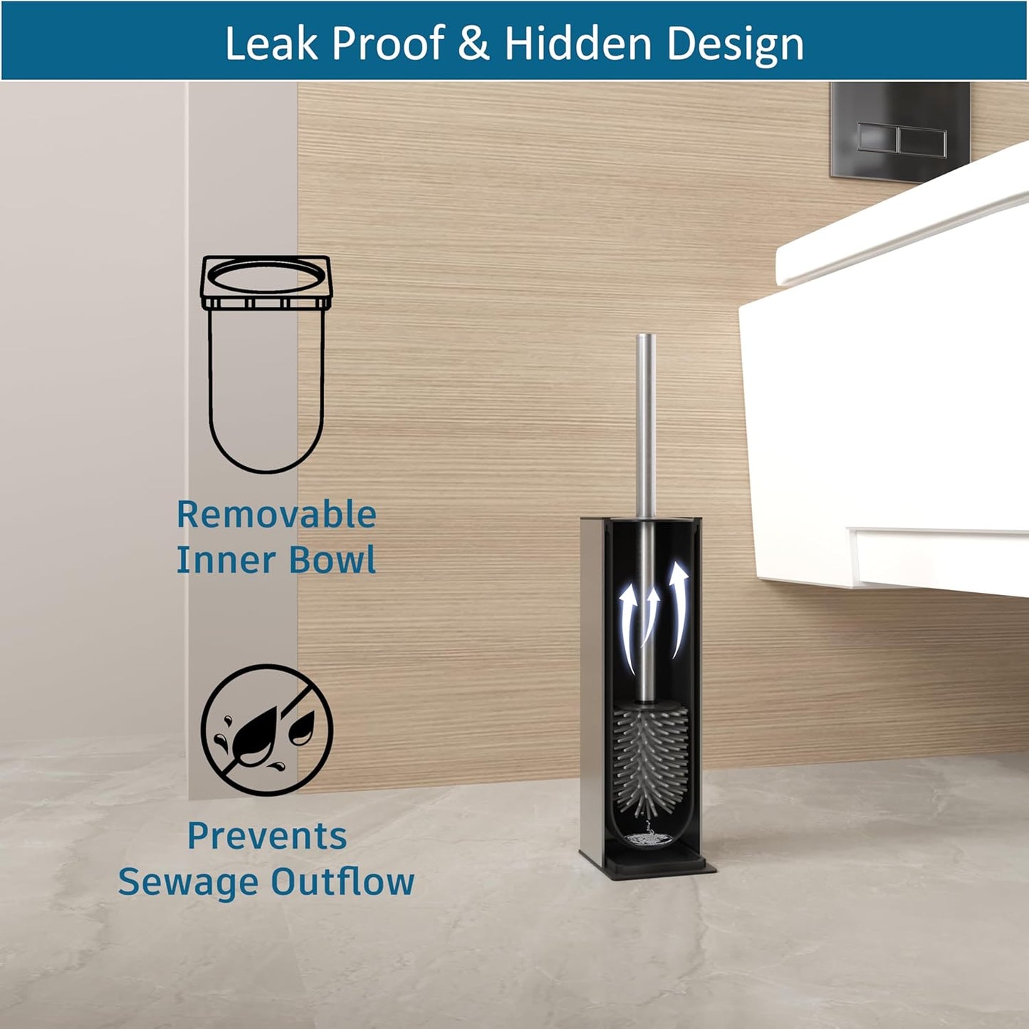 BVL Toilet Brush and Holder Set Brushed Nickel Toilet Bowl Cleaner Brush Freestanding for Bathroom