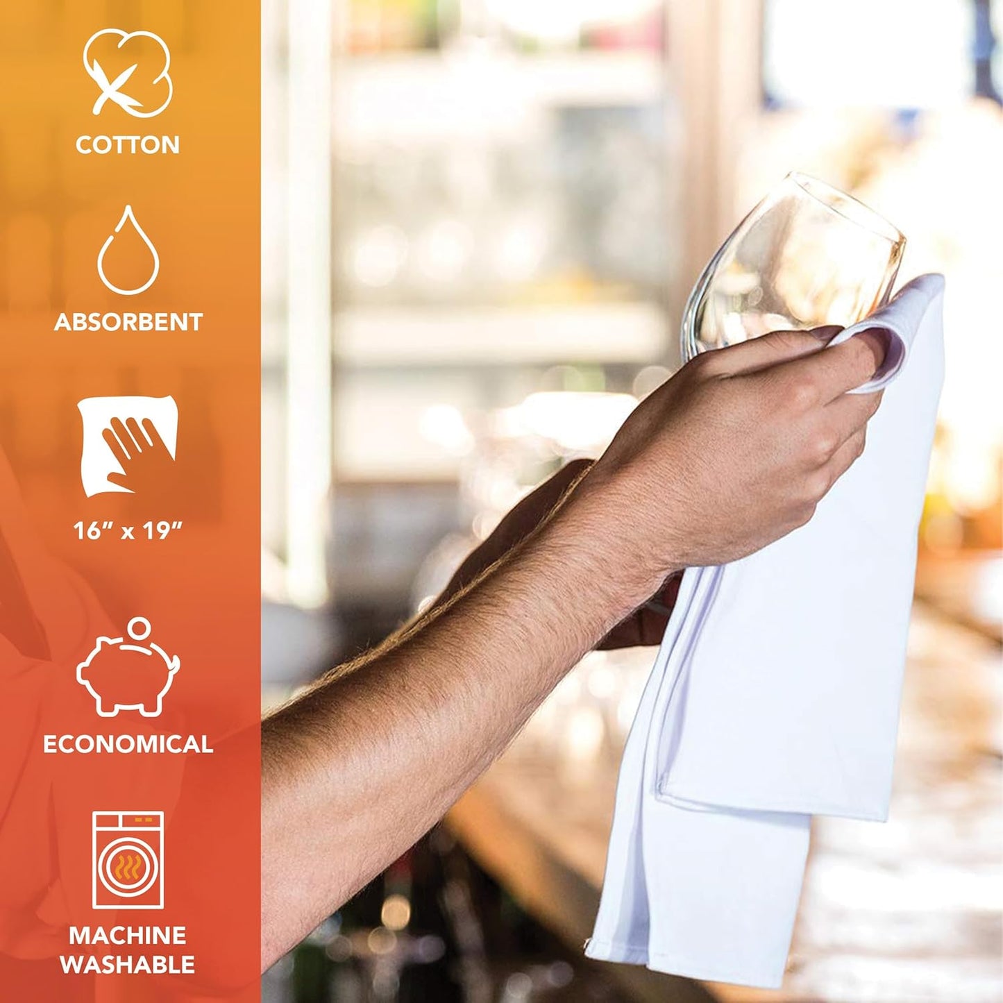 Arkwright Qwick Wick Bar Mop Towels Bulk - (Pallet of 4200) 100% Cotton Quick Dry, Super Absorbent Multipurpose Cleaning Rags for Restaurants, Kitchen, Bathroom, Hotel, 16 x 19 in, Gold Stripe