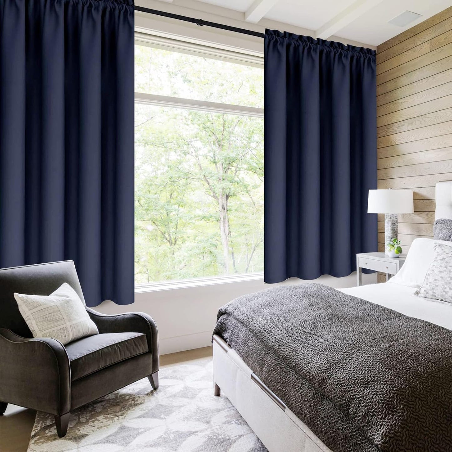 DWCN Navy Room Darkening Blackout Curtains - Thermal Insulated Privacy Energy Saving Window Curtain Drapes 38 x 63 inch Length, Set of 2 Bedroom Living Room Curtains