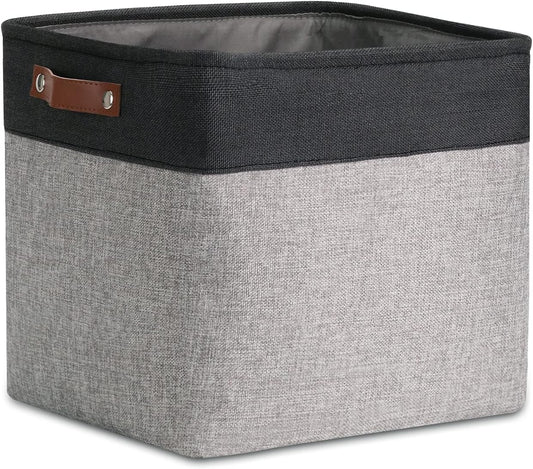 DULLEMELO Cube Basket for Storage, Collapsible Fabric Cube for Organizing, Storage Cube for Closet, Laundry, Nursery, Shelves, Decorative Basket for Gifts Empty (Black&Gray)