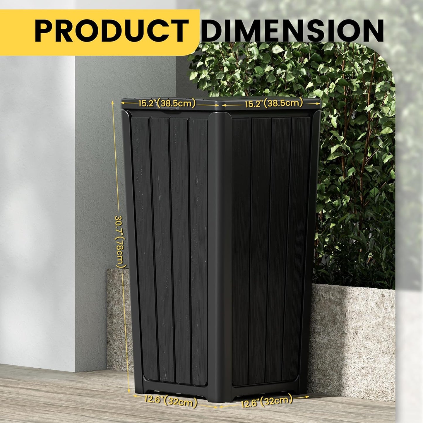 Outdoor Trash Can with Lid, Waterproof Resin Garbage Can with Tiered Lid, Outside Trash Bin for Patio, Kitchen, Backyard or Deck