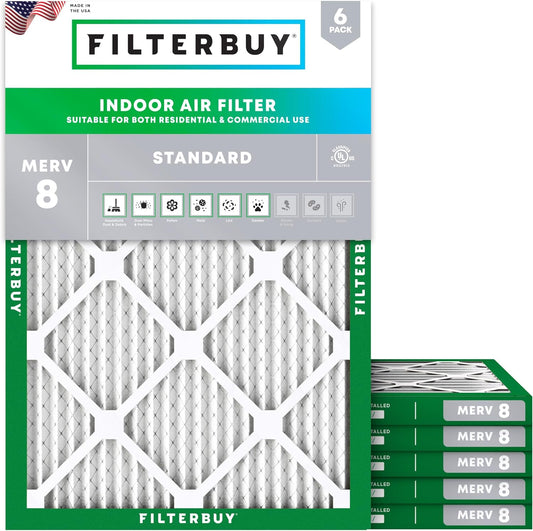 Filterbuy 24x28x1 Air Filter MERV 8 (MPR 700) Dust Defense Replacement (6-Pack), Electrostatic Pleated HVAC AC Furnace Filters, Made in USA (Actual Size: 23.50 x 27.50 x 0.75)