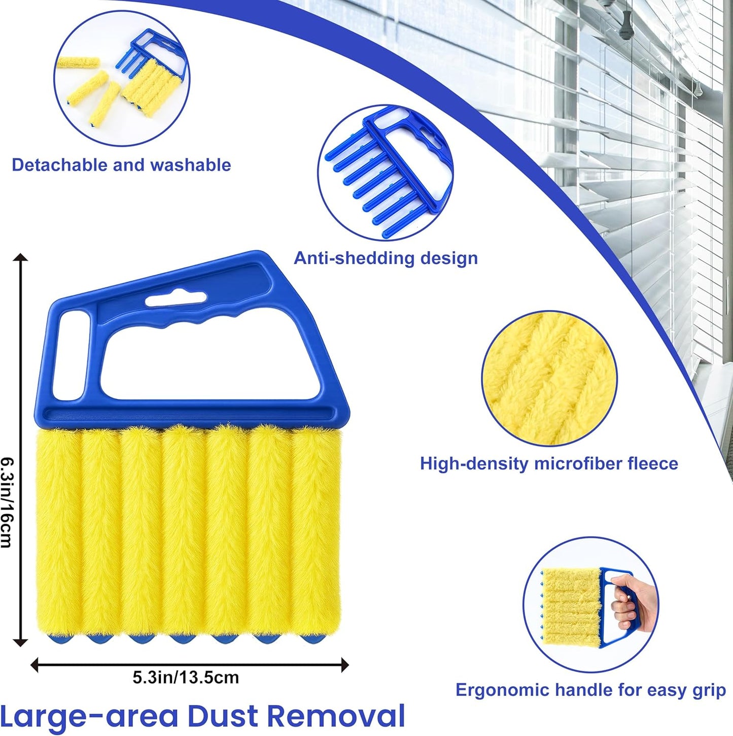 Blind Cleaner Duster Tool - 4 Pcs 7 Fingers Anti-Shedding Window Blind Cleaner Tool and 4 Pcs Air Vent Cleaner, with High-Density Microfiber Fleece and Ergonomic Handle, Detachable and Washable