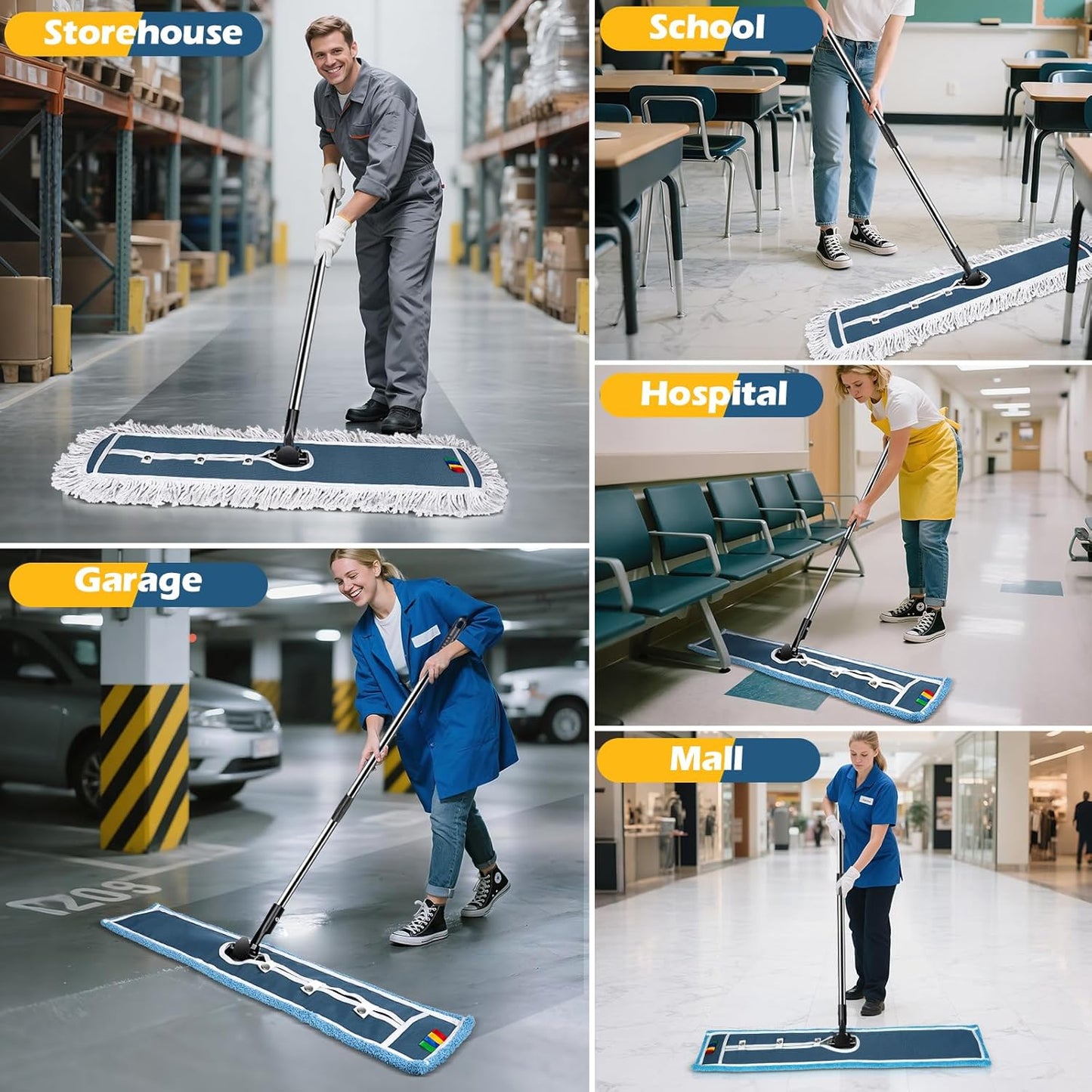 42" Commercial Mop,MASTERTOP Heavy Duty Dust Floor Mop with 52" Long Handle,Large Industrial Wet Dry Mops,Sweeper Broom for Hardwood, Tile, Laminate,Garage,School,Mall - 1 Cotton & 1 Microfiber Pad