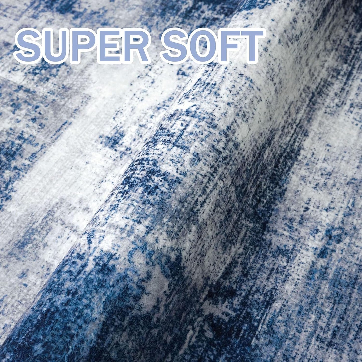 IOHOUZE Abstract Area Rugs 6x9 Ft Washable Rugs for Living Room, Non Slip Dining Room Rug, Printed Faux Wool Rugs for Bedroom, Floor Carpet for Office Nursery Playroom, Navy/Grey