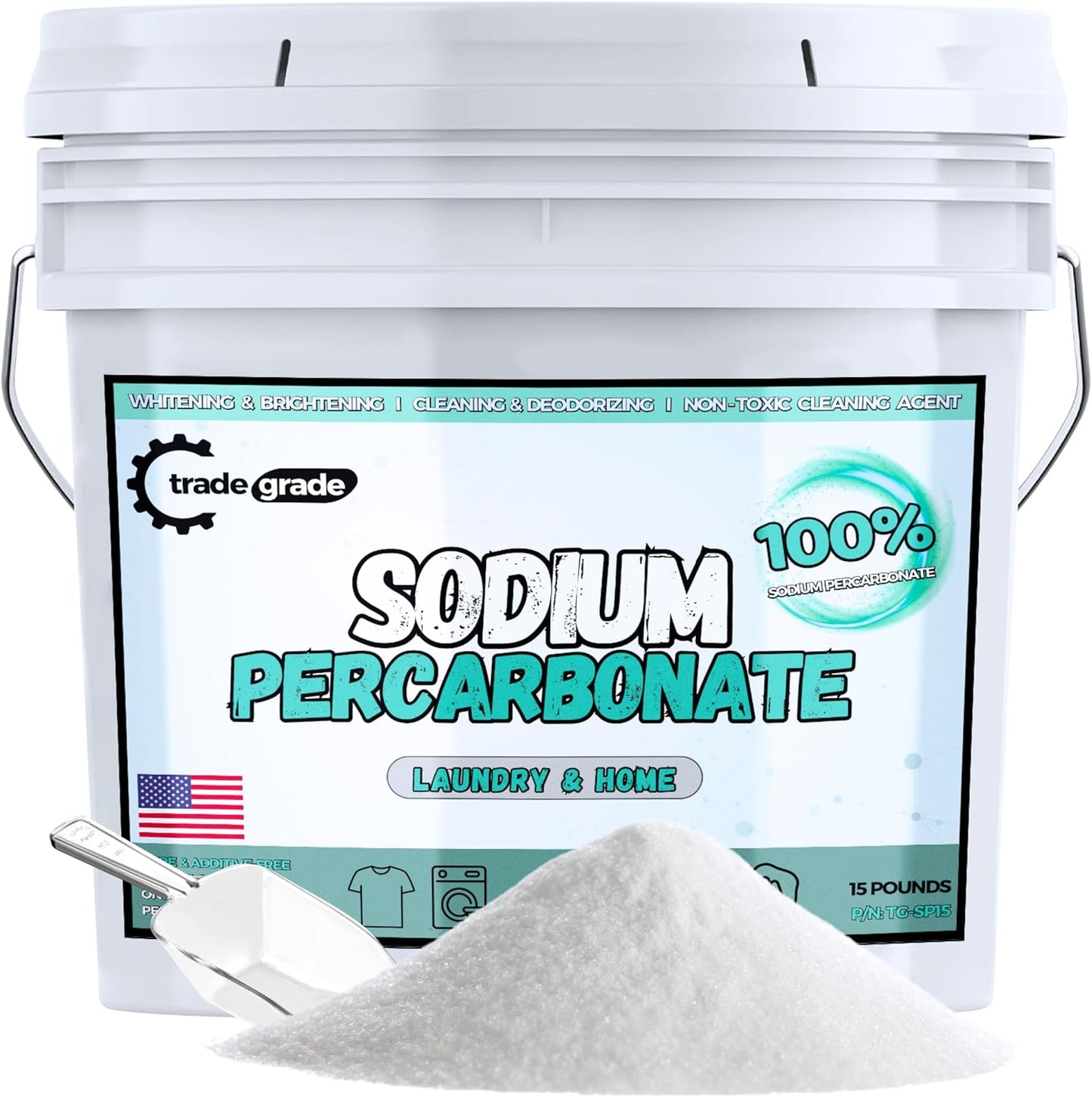 TradeGrade Sodium Percarbonate Powder – Oxygen Bleach Powder for Laundry, Home & Outdoor Cleaning – Unscented Multi-Purpose Cleaner and Stain Remover in Resealable Bucket (240 Ounce)