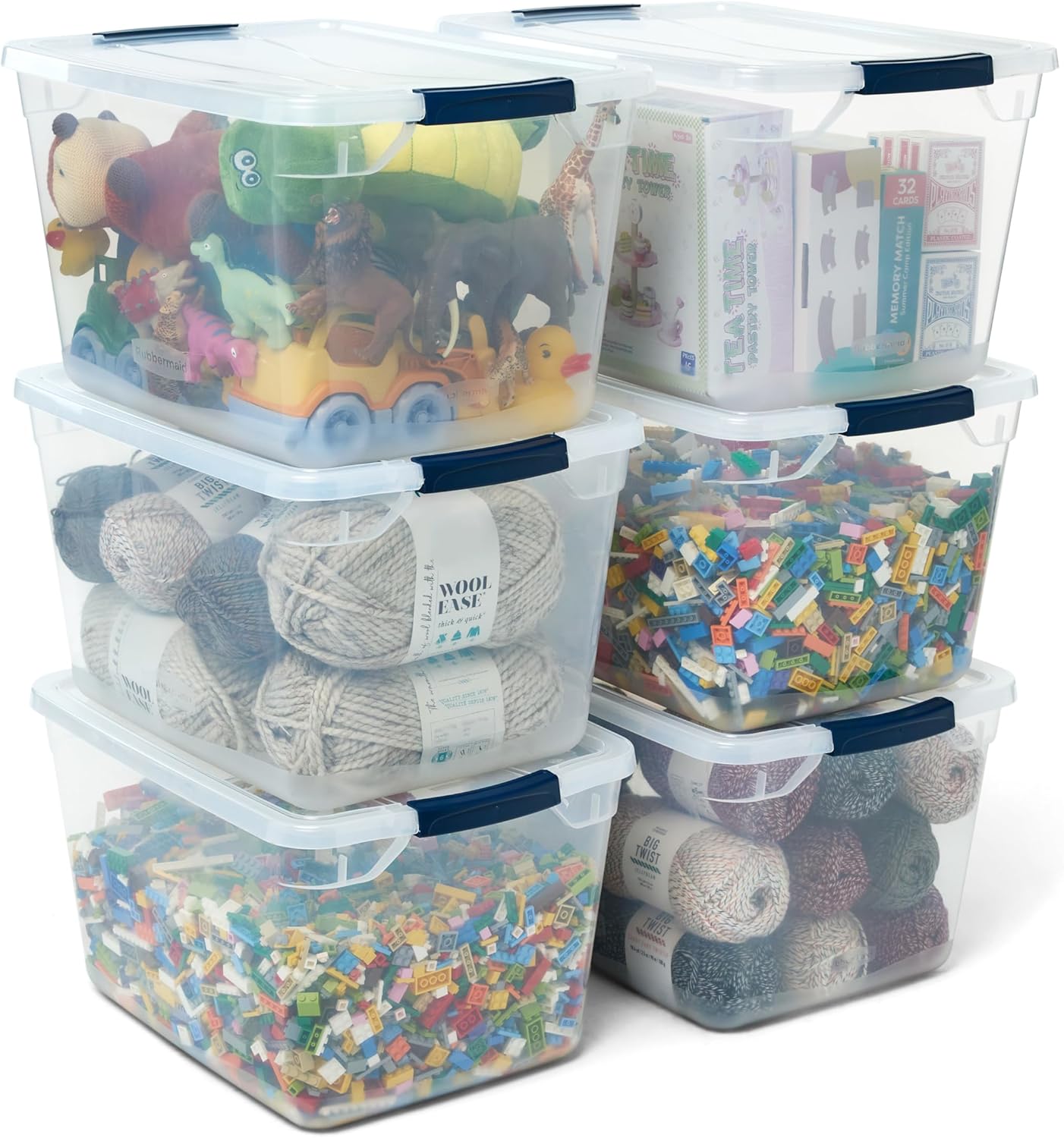 Rubbermaid Cleverstore Clear 32 Qt, 6 Pack Stackable Plastic Storage Bins with Lids, Great for Closet and Laundry Storage, Organizing in the Home