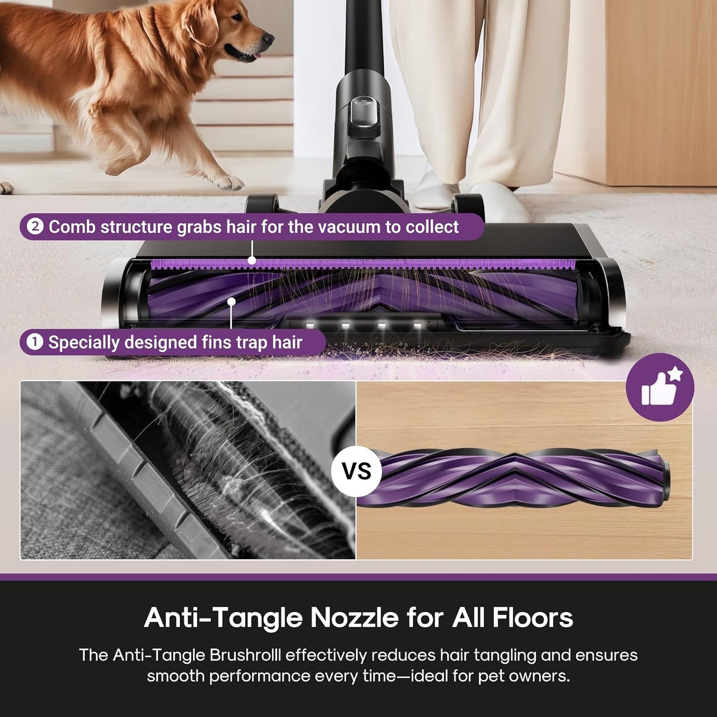 Eureka Cordless Stick Vacuum Cleaner ReactiSense 440, 60-Min Runtime, Anti-Tangle Brushroll, Intelligent Sensing Technology, Ideal for Pet Hair, HardFloors & Carpets
