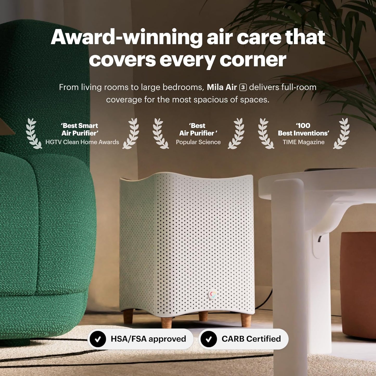 Mila Air 3 Smart Home Air Purifier with Critter Cuddler H13 HEPA & Carbon Replacement Filter, Reduces Pet Odors, Removes Dust & Pet Dander, Ideal for Large Room or Bedroom, Quiet-Mode