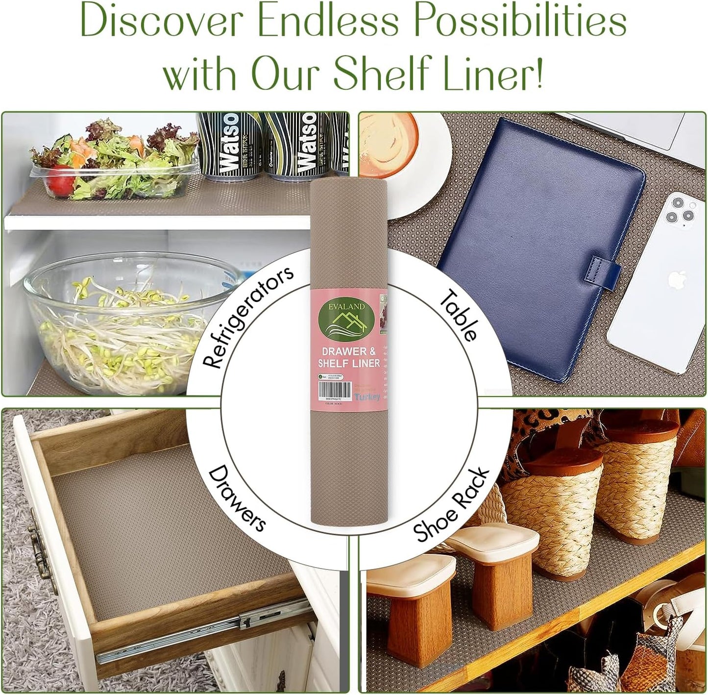 EVALAND 12" x 33 FT Non-Slip Shelf Liner, Non-Adhesive, BPA-Free, Waterproof Pantry Liner for Shelves, Easy to Cut, Oil-Proof Shelf Liners for Kitchen, Cabinets, Drawers, Refrigerator, Beige