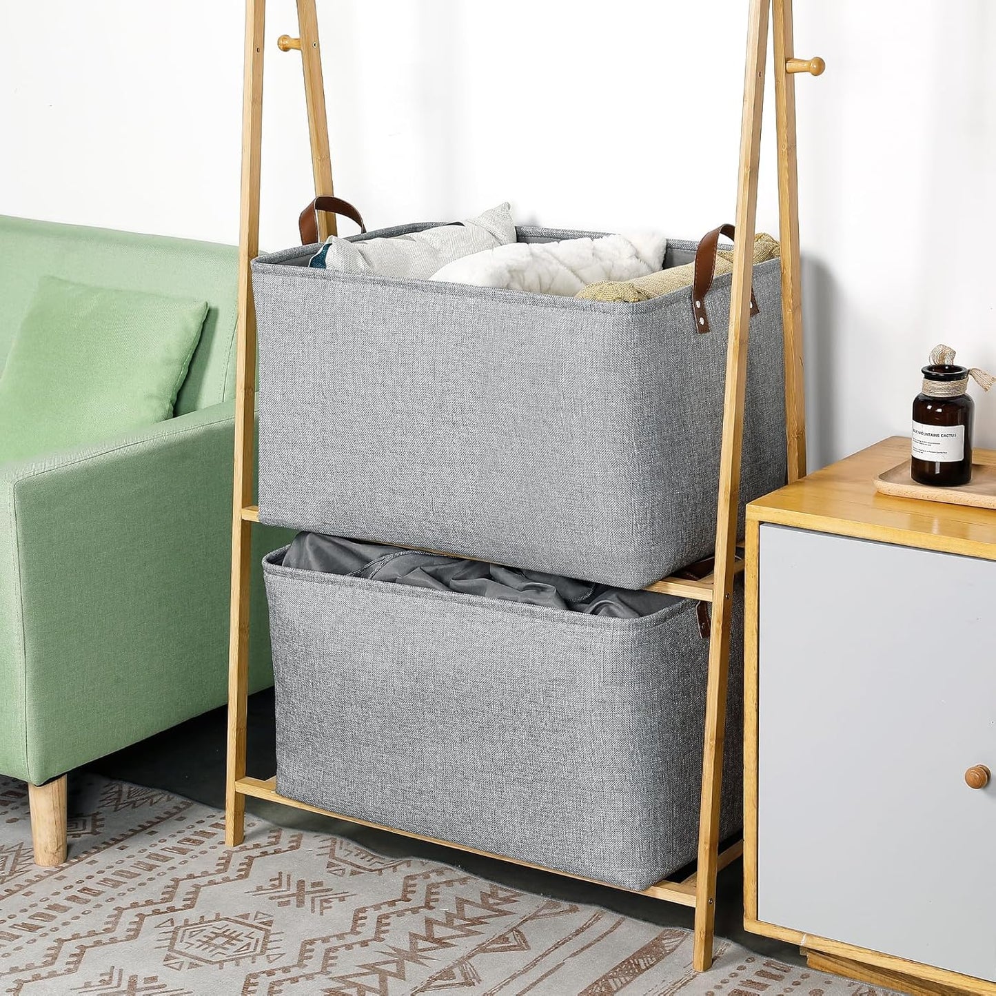 DULLEMELO Large Grey Storage Baskets 70L Oversized Dog Toy Bin Basket, Collapsible 22" X 15" X 13" Extra Large Fabric Baskets for Storage Clothes, Toys, Blankets Organizers (Grey)