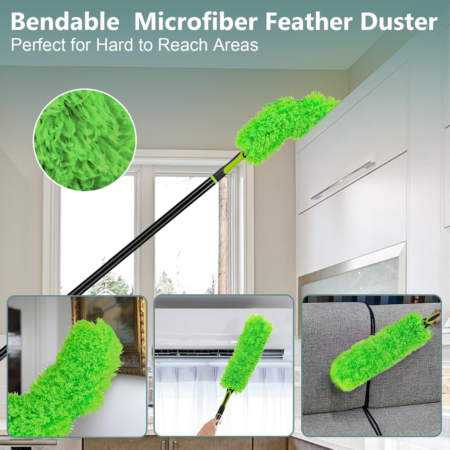 15 Foot Dusters for Cleaning, Duster with Extension Pole 7-15ft, Microfiber Feather Duster Used for Cleaning Ceiling Fan, High Window, Blinds, Shutters, Sofa, Cobweb Duster for Home (14 PCS)