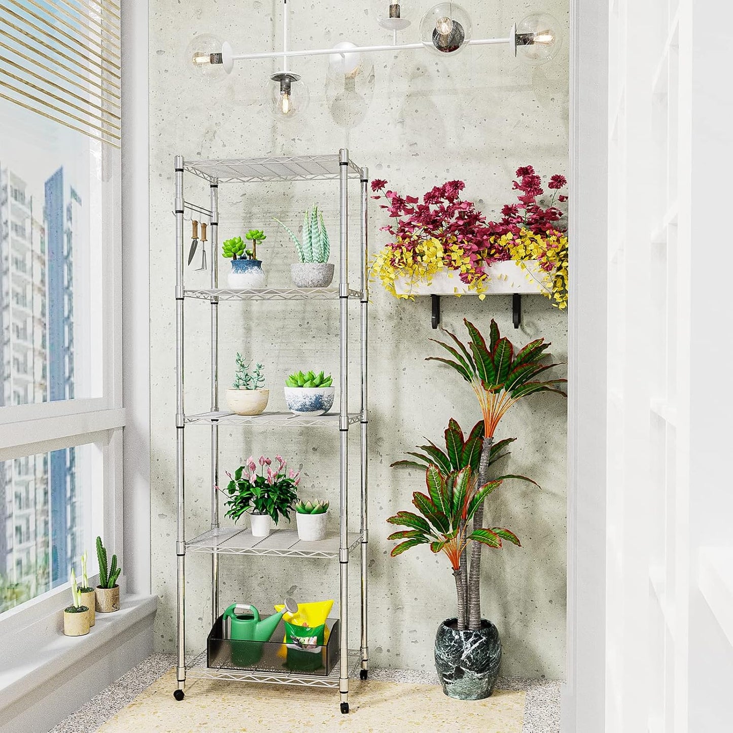 Himimi 5-Tier Storage Shelf Wire Shelving Unit on Wheels Heavy Duty Metal Shelves Adjustable Steel Rack Organization for Kitchen Garage Basement, Silver