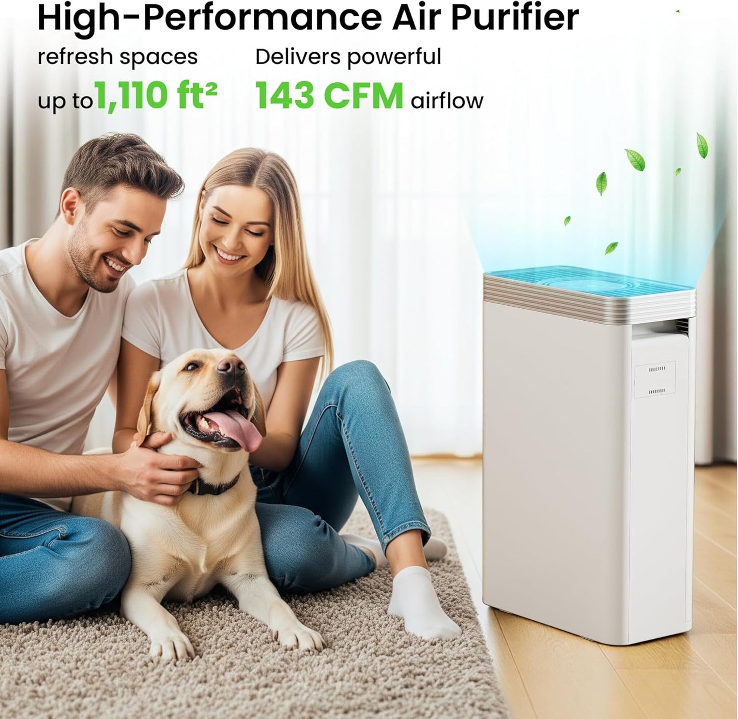 VUSIGN Air Purifier for Home Dorm Room up to 1110 ft², CADR 143 CFM, H13 HEPA Filter, Smart App Control, Auto Air Quality Sensor Display, Quiet Sleep Mode, for Pets Hair, Dust, Smoke, Odor
