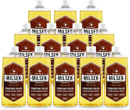 Milsek Furniture Polish and Wood Cleaner with Lemon Oil - Multipurpose Solution for Home Improvement from Hardwood Floors to Kitchen Cabinets - 12 Fl Oz (Pack of 12)