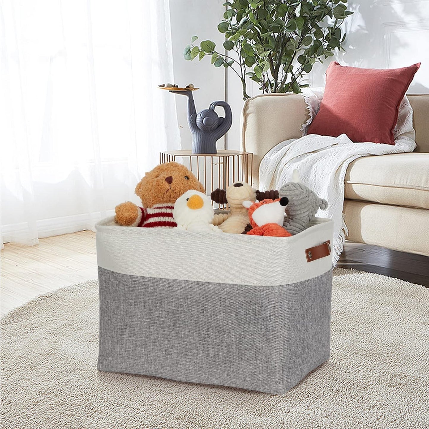 DULLEMELO Storage Baskets Large 16"x12"x12" Tall Rectangular Baskets Fabric Storage Bins for Organizing [1 Pack] Collapsible Linen Shelf Baskets for Clothes, Toys, Closet, Laundry (White&Grey)