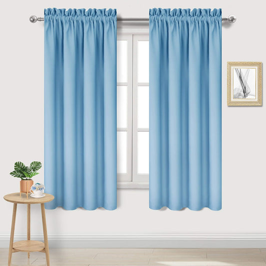 DWCN Blackout Curtains – Thermal Insulated, Energy Saving & Noise Reducing Bedroom and Living Room Curtains, Light Blue, W 42x L 63 Inch, Set of 2 Rod Pocket Curtain Panels