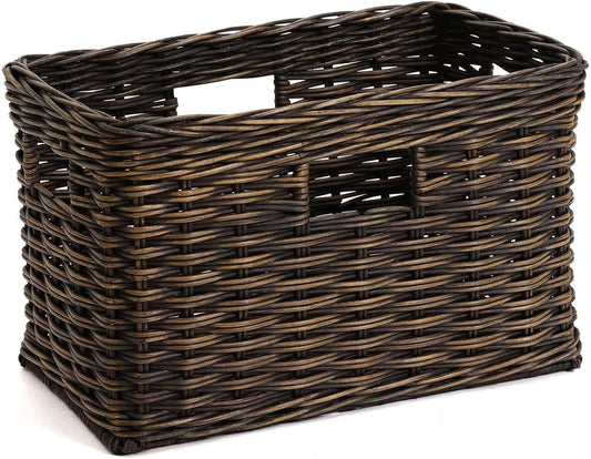 The Basket Lady Tall Rectangular Wicker Storage Basket, Small, 16.5 in L x 10.5 in W x 10.5 in H, Antique Walnut Brown