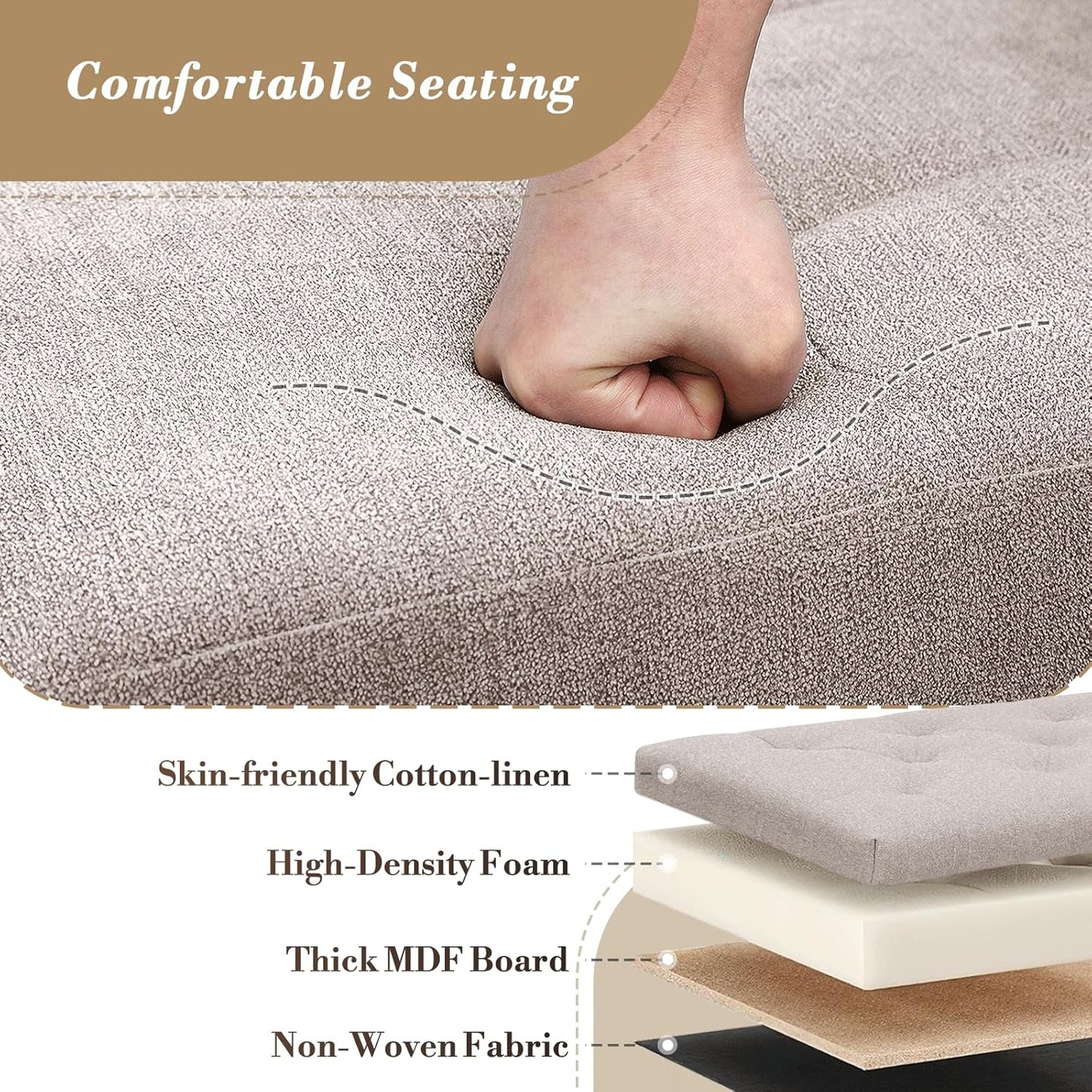 Athena Collection 43" Storage Ottoman Bench Folding Bench with 130L Hidden Storage, Large End of Bed Bench Linen Foot Rest Stool Chest with Flipping Lid for Living Room Bedroom Entryway, Sandy Beige