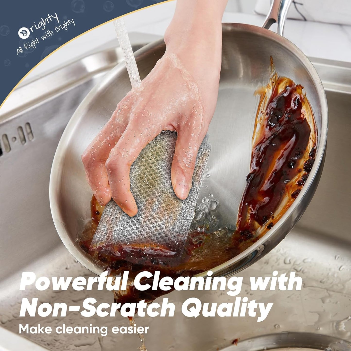 Orighty Multipurpose Wire Dishwashing Rag 12 Pcs, Upgraded Double-Layer Non-Scratch Wire Dish Cleaning Cloths, Reusable Steel Scrubber for Kitchen, Powerful Dishcloth Rag for Cookware, Grey, 7"x8"