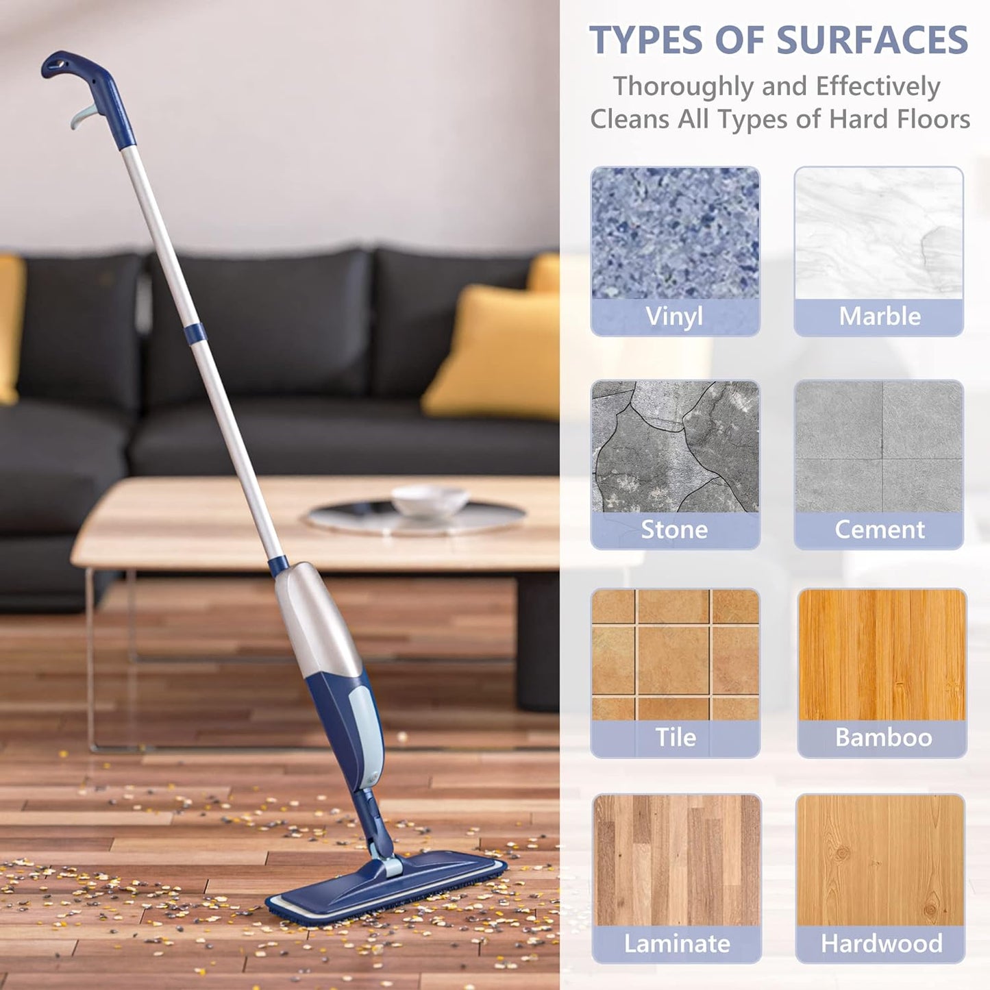 Spray Mops for Floor Cleaning, TRAV-ROUND Microfiber Wood Floor Mop with 5 Reusable Washable Pads for Dry Wet Cleaning on Hardwood Laminate Wood Ceramic Vinyl Tile