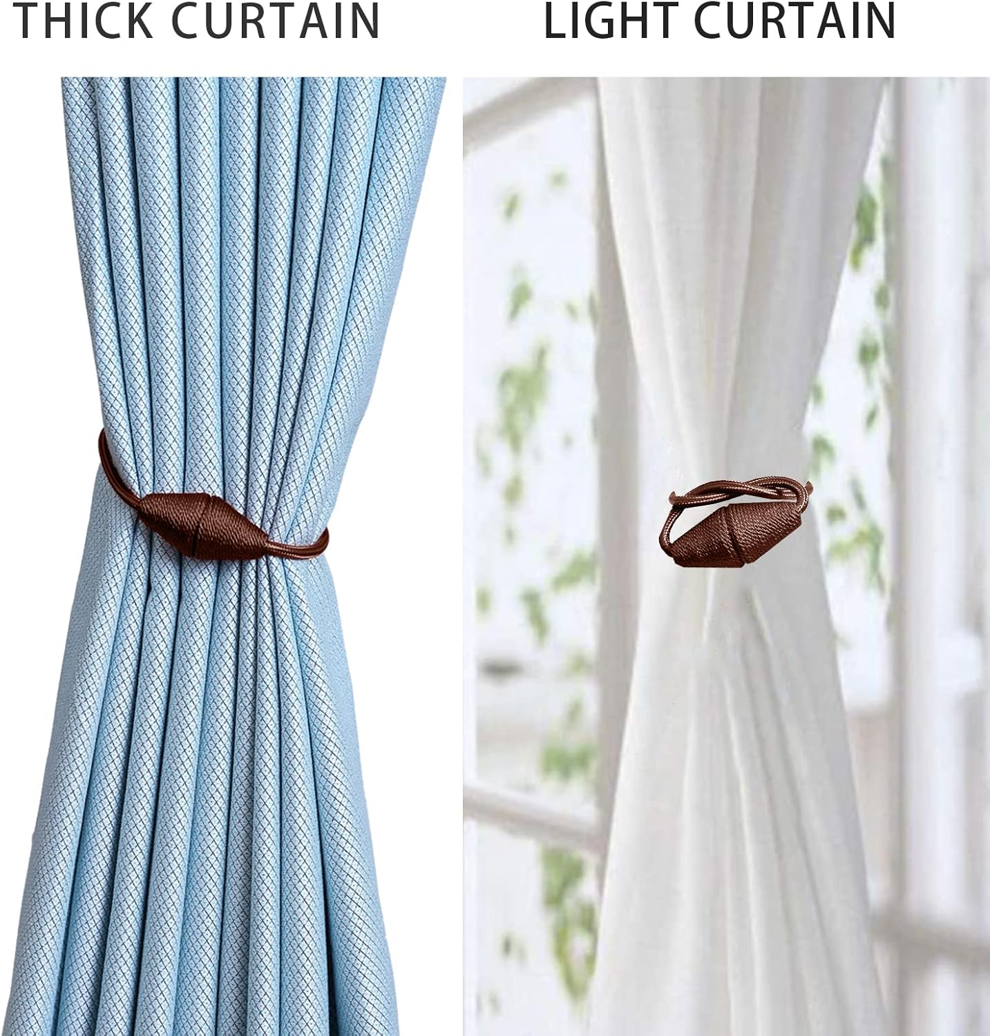 2 PCS Magnetic Curtain Tiebacks, European Style Convenient Drape Tie Backs Holdbacks for Thin or Thick Home & Office Window Draperies, No Tools Required (Dark Coffee)