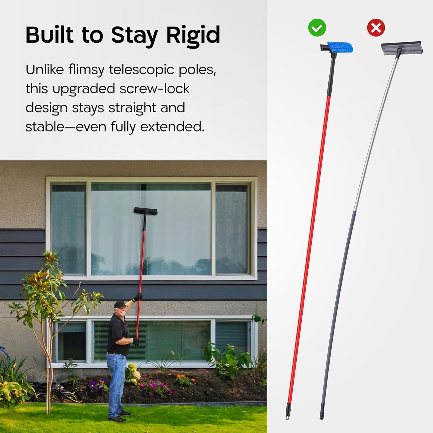 Tyroler Professional Window Squeegee for Home, 12"-80" Long Squeegee for Window Cleaning, 2-in-1 Window Cleaning Squeegee Kit, Indoor & Outdoor Window Cleaner Tool for High Windows & Glass (12"-80")