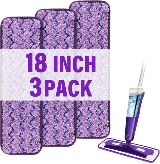 18 inch Mop Pads Refills, 3 Pack Microfiber Reusable Replacement Mop Pads Flat Replacements Heads for Wet Or Dry Floor Cleaning and Scrubbing, Blue & Purple Cloth