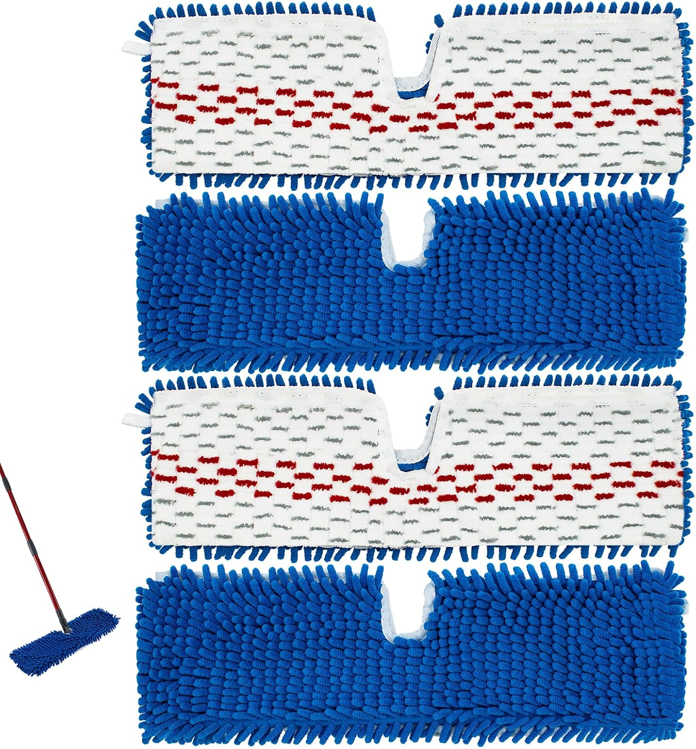 4 Pack Mop Replace Head for Ocedar Hardwood Floor'n More 3-Action Flip Mop,Mop Heads Replacements for Dry Wet Use,Chenille&Microfiber Double Sided Mop Refills,Reusable Mop Pad for Multi Surface Floor