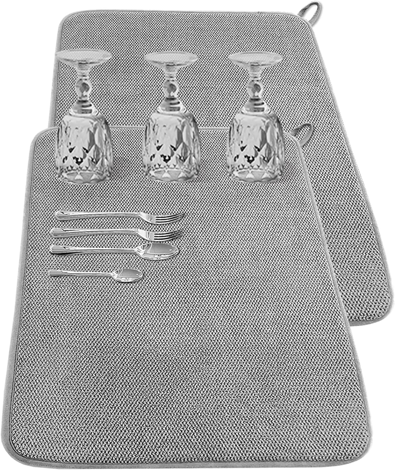 2Pack Large Dish Drying Mat for Kitchen Counter,24 x 17 Inch Microfiber Absorbent Dish Drying Pad,Large Size Dishes Drainer Mats for Countertops,Sinks,Draining Racks(Gray)