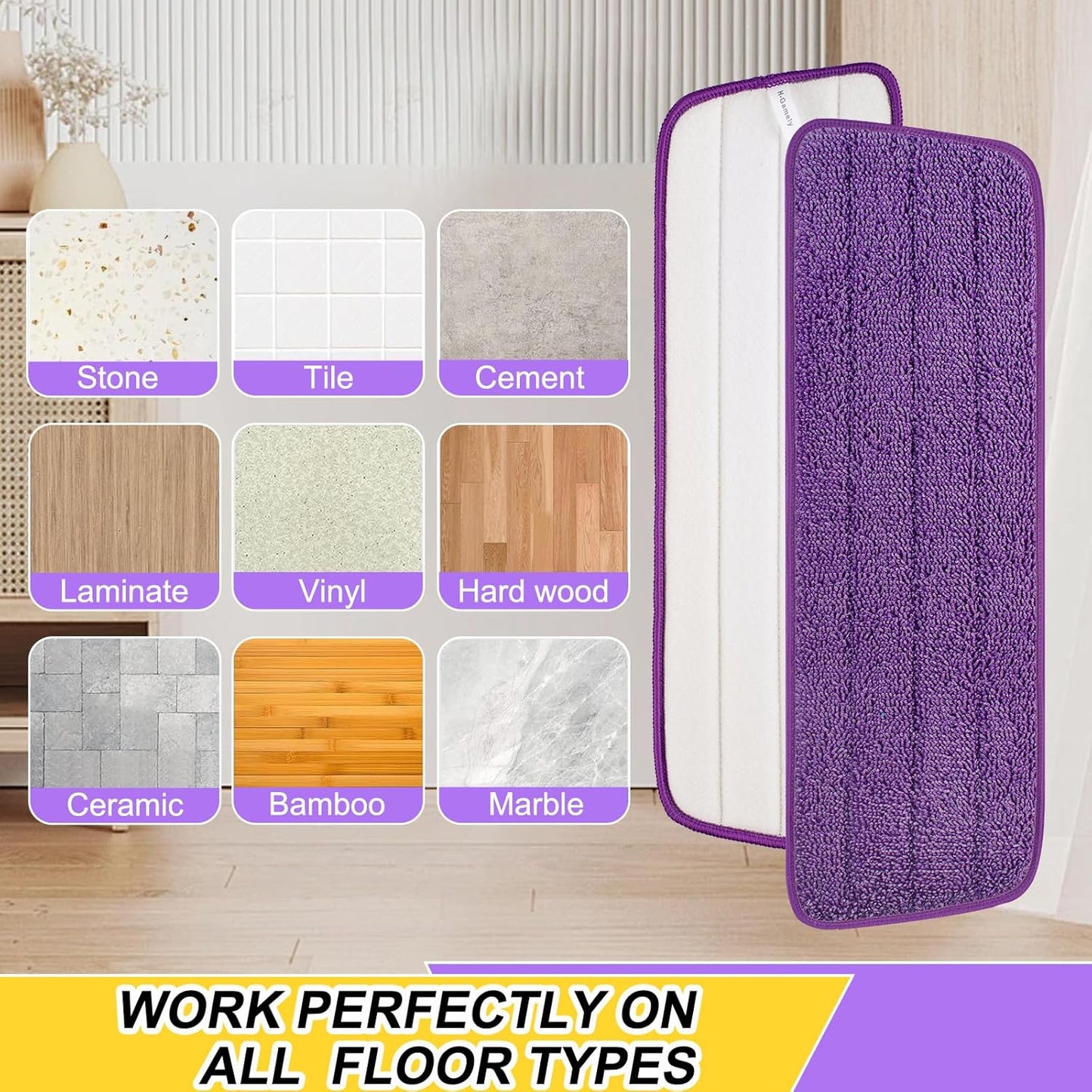 8 Pack 16.5 inch Reusable Mop Pads Microfiber Spray Mop Replacement Heads for Wet/Dry Mops Compatible with Bona Floor Care System (4 Color Mops)