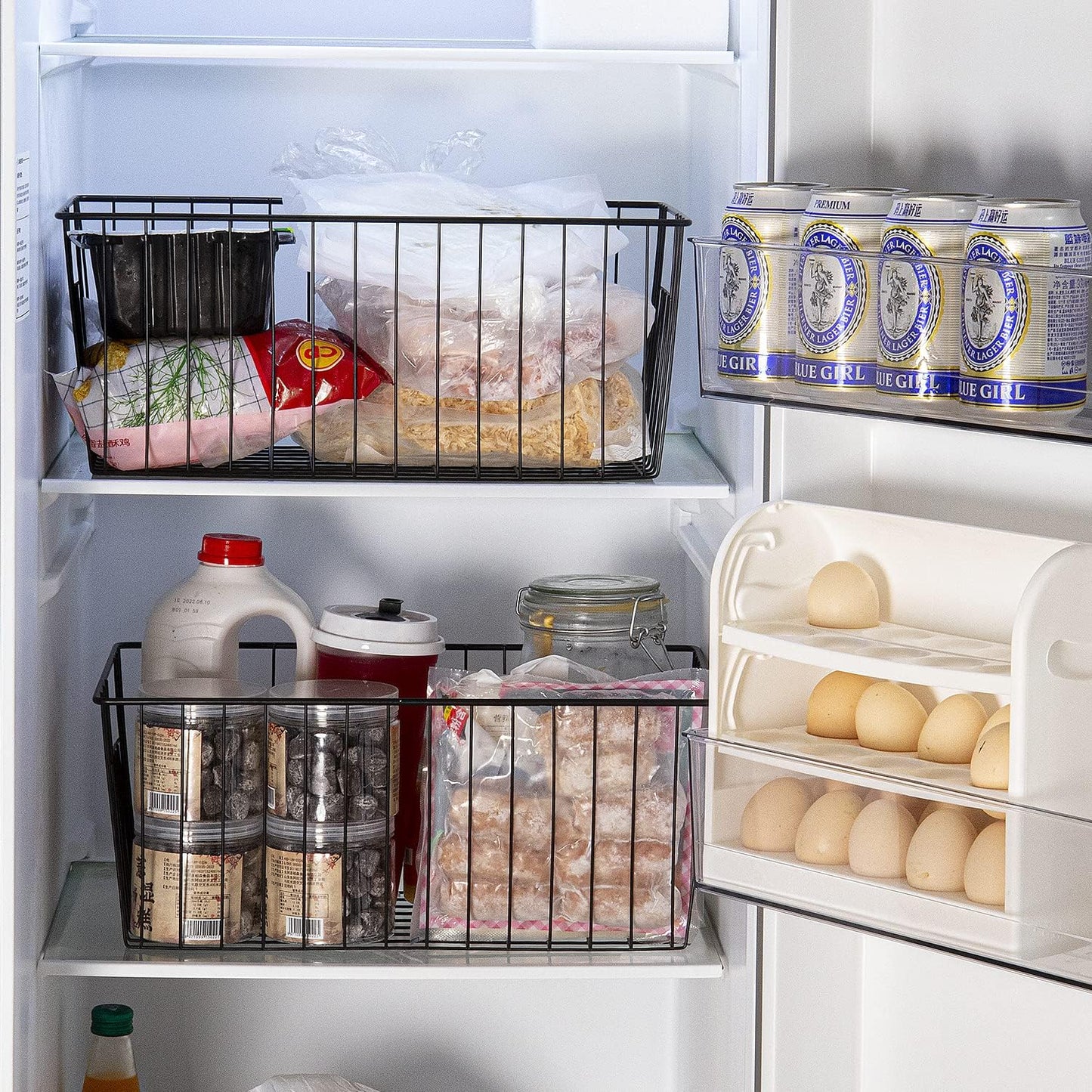 Freezer Organizer Bins, Upright Freezer Baskets for 16, 17, 21 cu.ft Standup Freezer, Durable Freezer Organizer Fully Use Space Improve Air Circulate, 6Pcs, Black