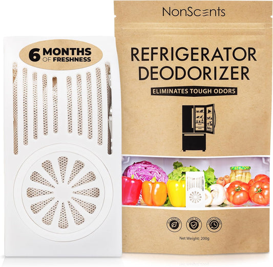 NonScents Refrigerator Deodorizer – Odor Eliminator for Fridge & Freezer – Outshines Baking Soda & Deodorizer with Activated Charcoal – Unscented & Long-Lasting, Freshen Refrigerator