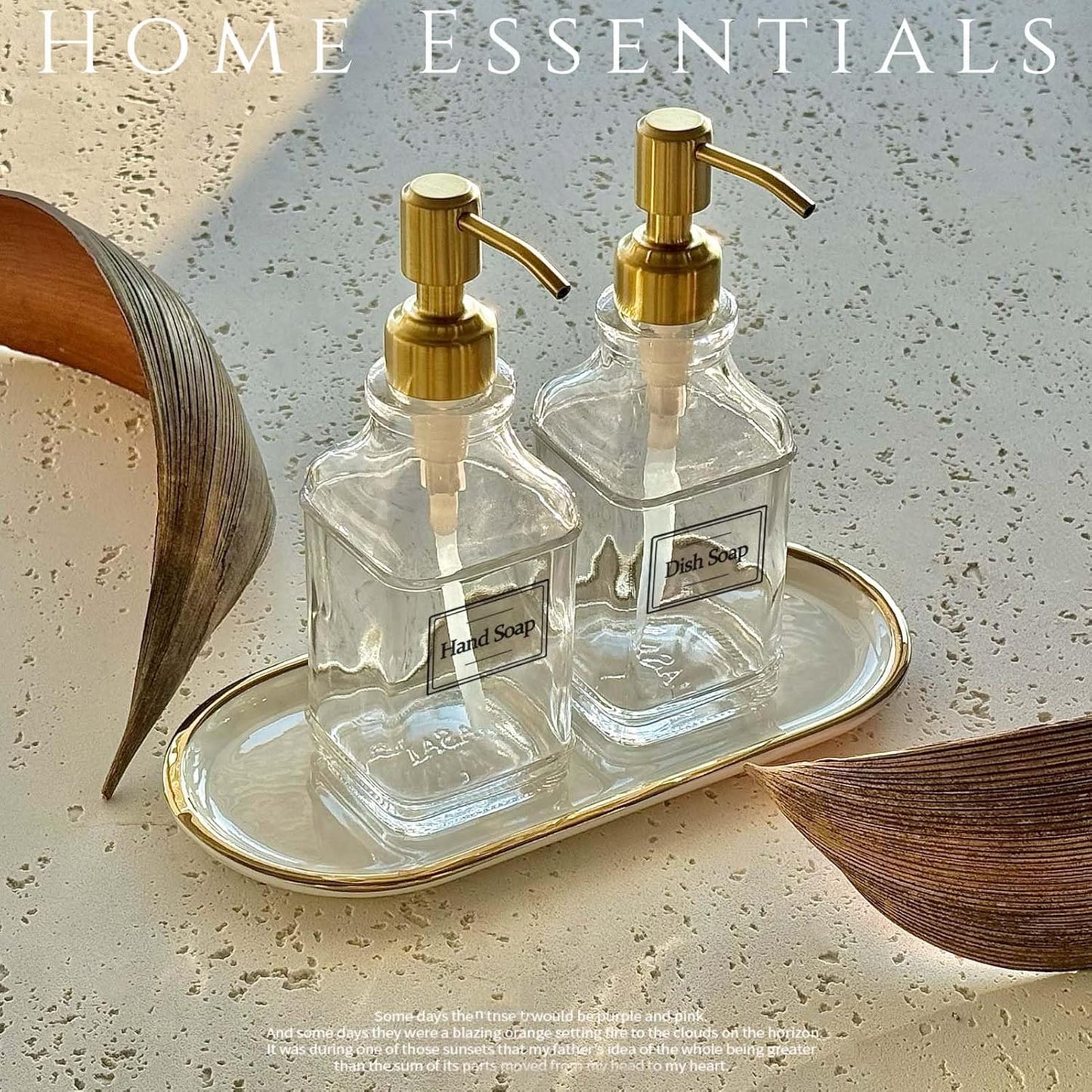 JASAI Antique Square Glass Soap Dispenser with Golden Rust Proof Pump, Refillable soap Dispenser with 10Pcs Stickers for Kitchen, Dish Soap Dispenser for Kitchen Bathroom Soap, Hand soap, Lotion.