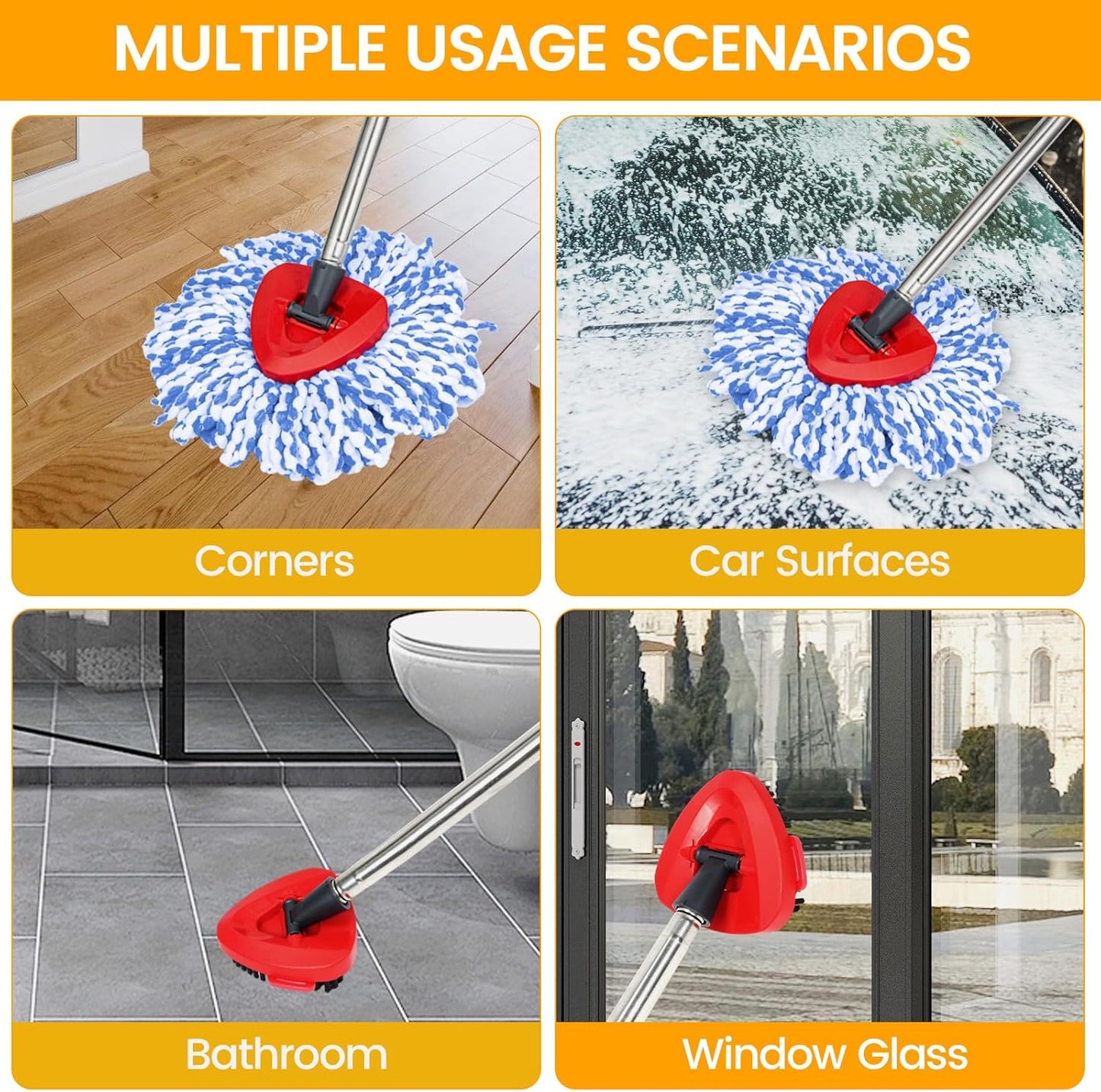 Mop Heads Replacements for OCedar RinseClean 2 Tank Spin Mop System, Mop Replace Head with 2 Microfiber Mop Head Refills, 1 Scrub Brush and 1 Mop Base Set Combo