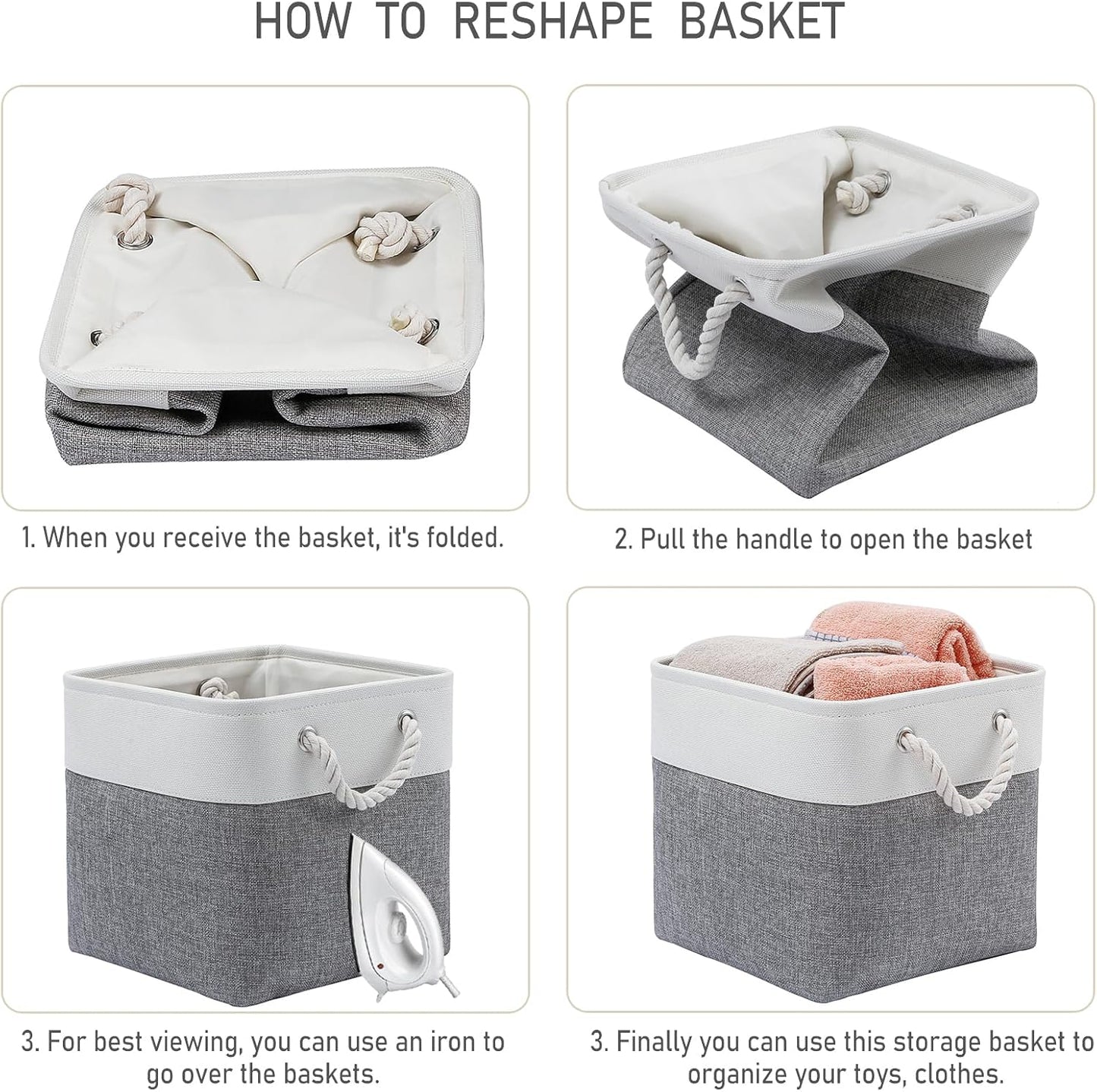 13 x 13 Inch Storage Cubes,6 Pack Cube Storage Bins for Shelves，Fabric Collapsible Storage Bins with Handles, Foldable Storage Basket for Organizing Clothes, Toys, Books (White&Gray)