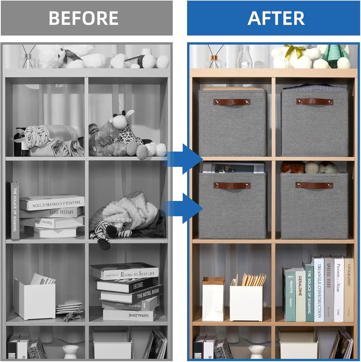 Temary 11 Inch Cube Storage Bins 4PCs Fabric Storage Cubes Storage Baskets Organizer with Handles, Foldable Baskets for Organizing Clothes, Toys, Towels (Grey, 11x11x11)