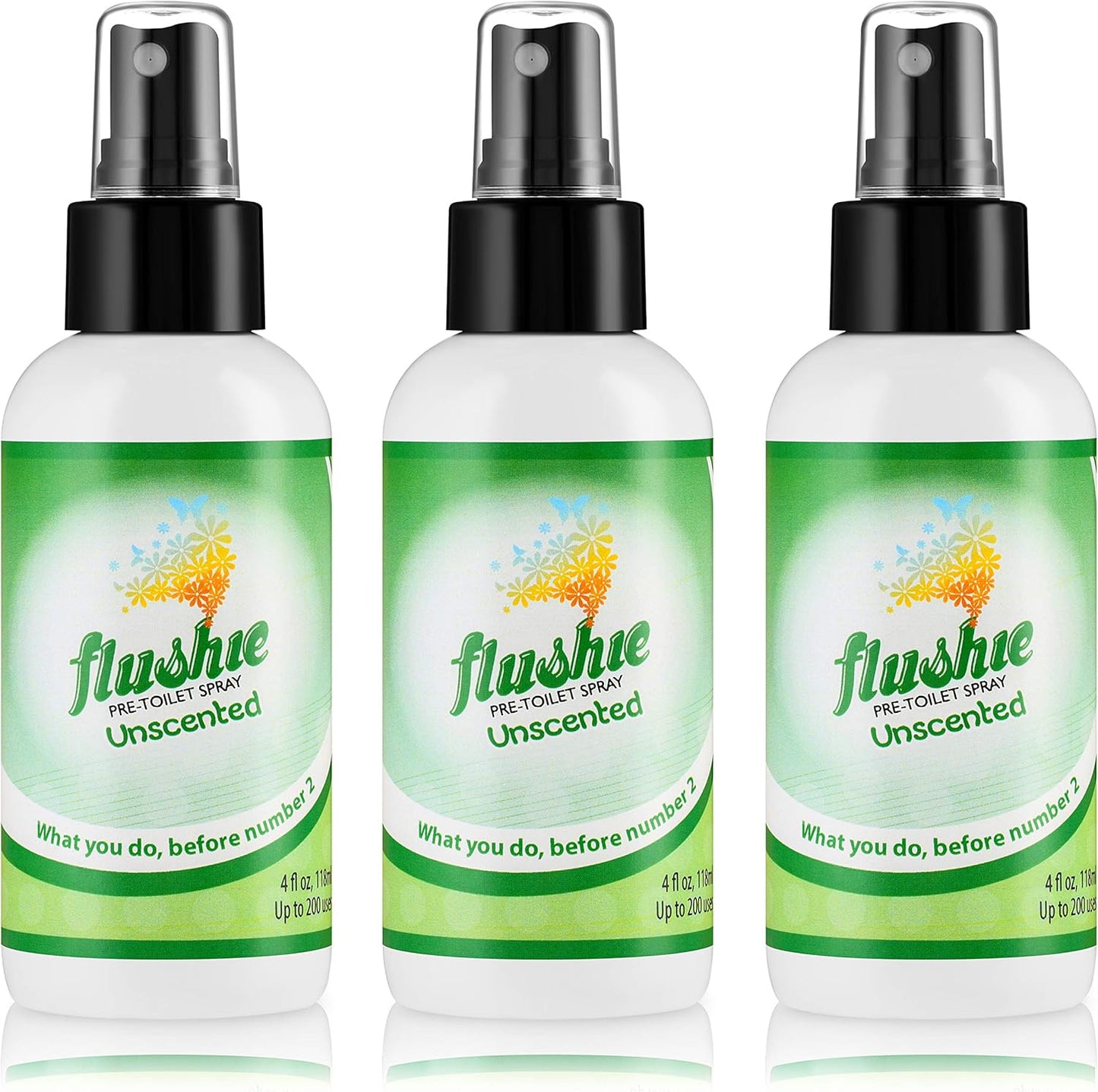 Flushie Pre-Toilet Spray for Poop Travel Size Toiletries Bathroom Spray for Poop Spray for Toilet Deodorizer Traveling Essentials Poop deodorizer Poop Odor eliminator 4oz (Unscented, 3 Pack)