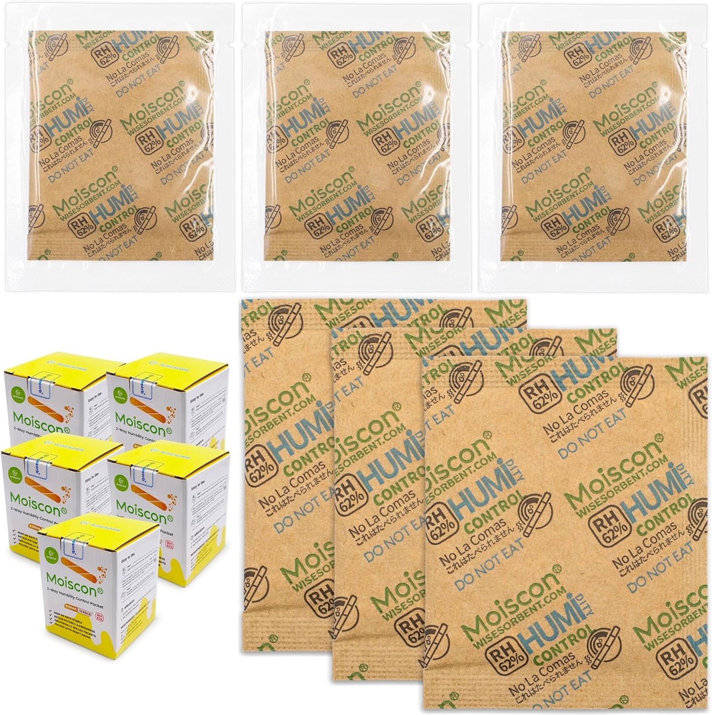 62% Size 8 Two-Way Humidity Control Packs, 75 Pack 8 Gram for Storing 1 oz, Moisture Control Packets Individually Wrapped