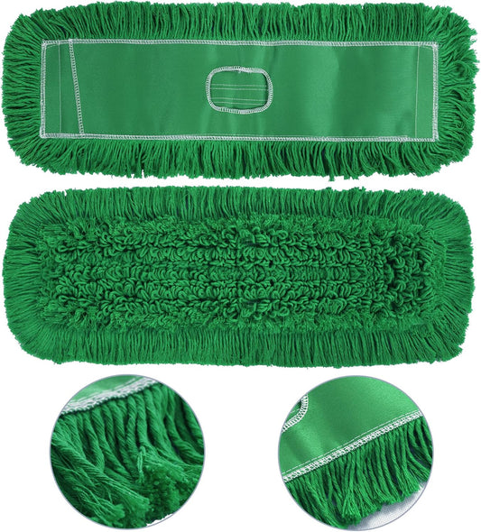 Matthew Cleaning 24'' Industrial Strength Cotton Dust Mop Refill Washable Replacement Heads for Residential & Commercial Use Fit Standard Dust Mop Frames, Hardwood,Concrete Floors Green 1 Pack