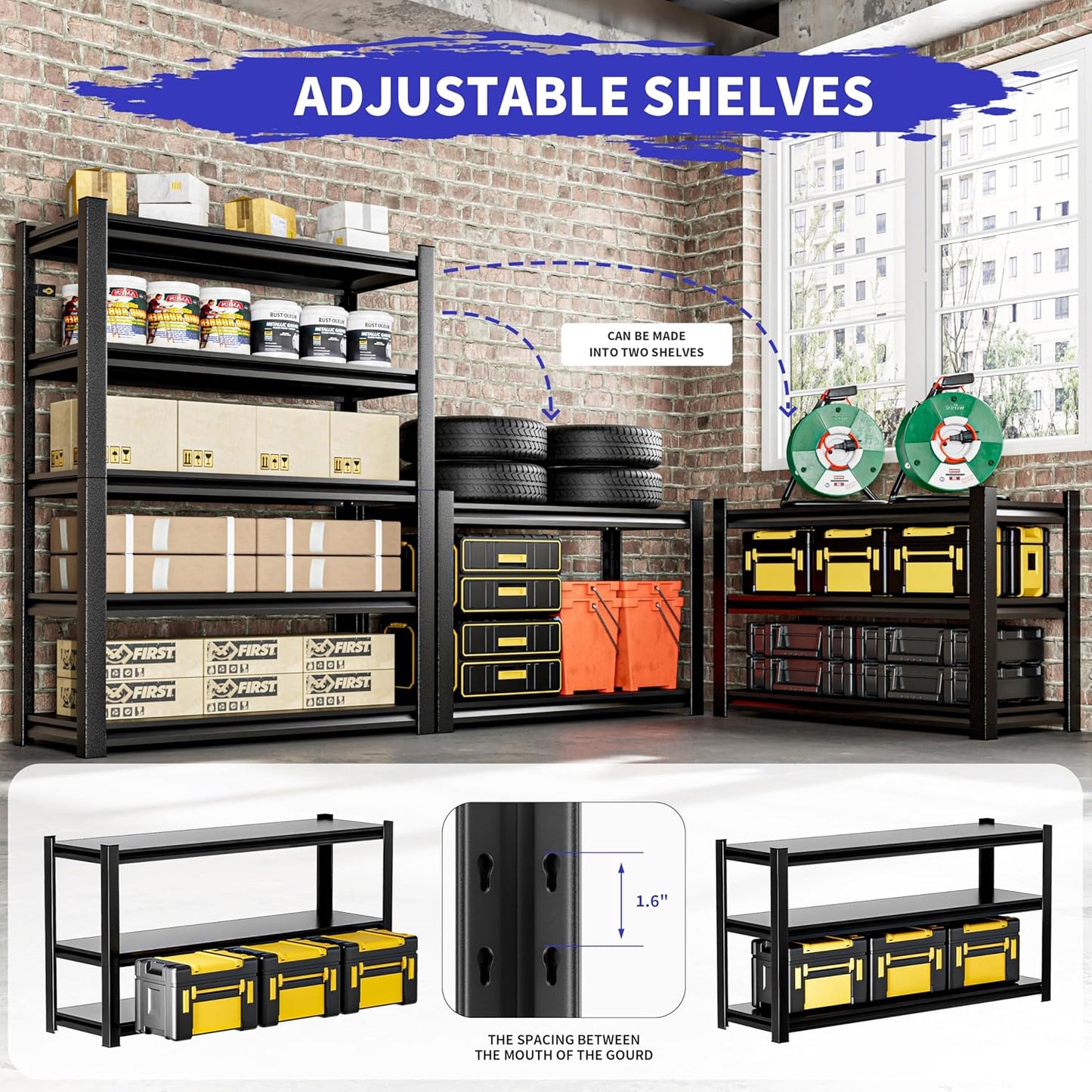 Garage Shelving Unit,4 Pieces78 HThickened Metal Shelving Units for Garage Storage Shelves Adjustable Shelves,5 Tier Industrial Shelving Shelf Metal Shelves for Storage for Warehouse Basement