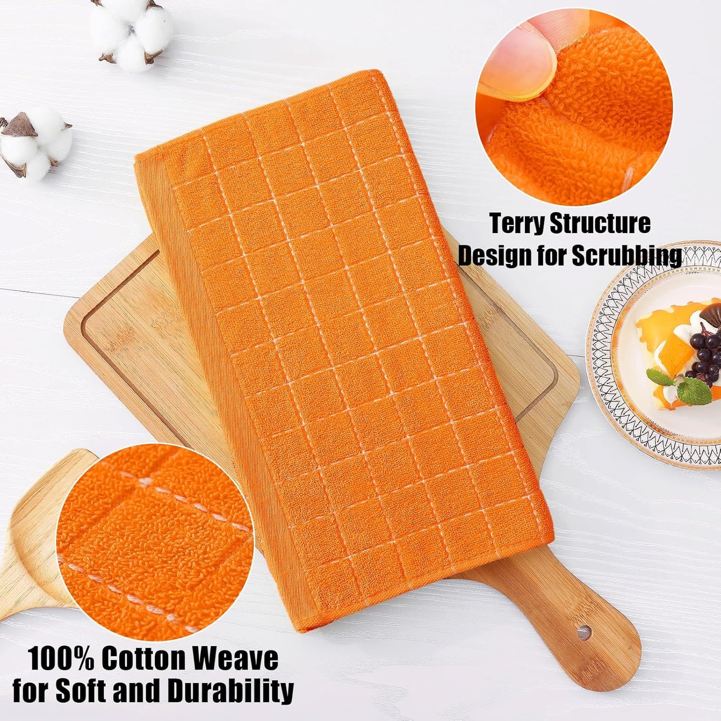 Homaxy 100% Cotton Terry Kitchen Dish Cloths, Ultra Soft and Absorbent Dish Towels for Kitchen, Perfect for Drying and Washing Dishes, 6 Pack, 12 x 12 Inches, Orange