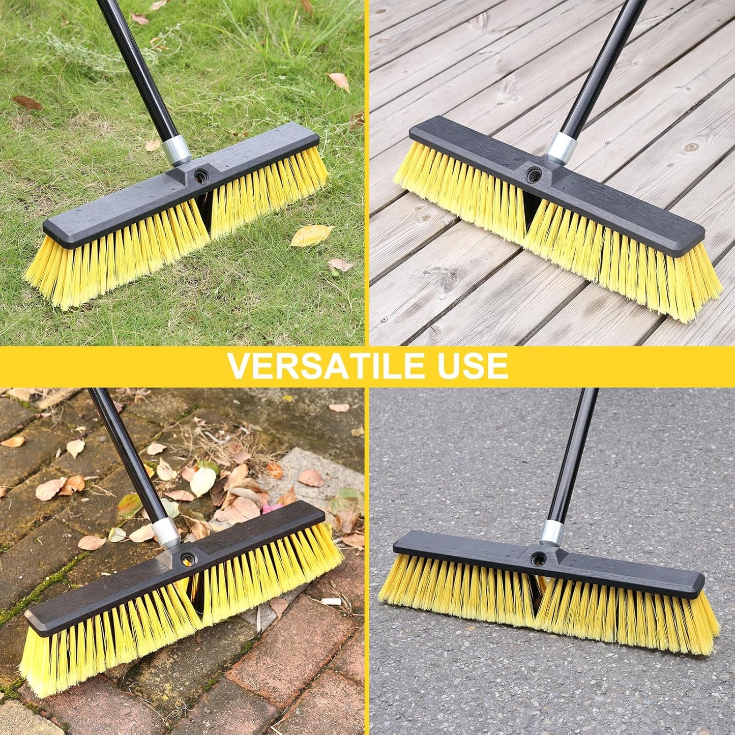 KeFanta 18 Inches Push Broom Outdoor- Heavy Duty Broom with 63" Long Handle for Deck Driveway Garage Yard Patio Warehouse Concrete Floor Cleaning