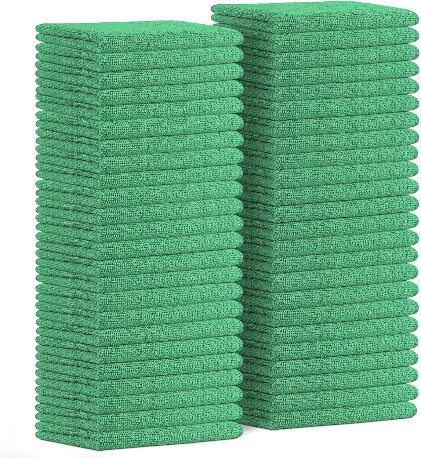 Avalon Towels Microfiber Absorbent Bar Towels, Rags for House Cleaning, Lint Free, Reusable and Washable (Green Value Pack of 48)