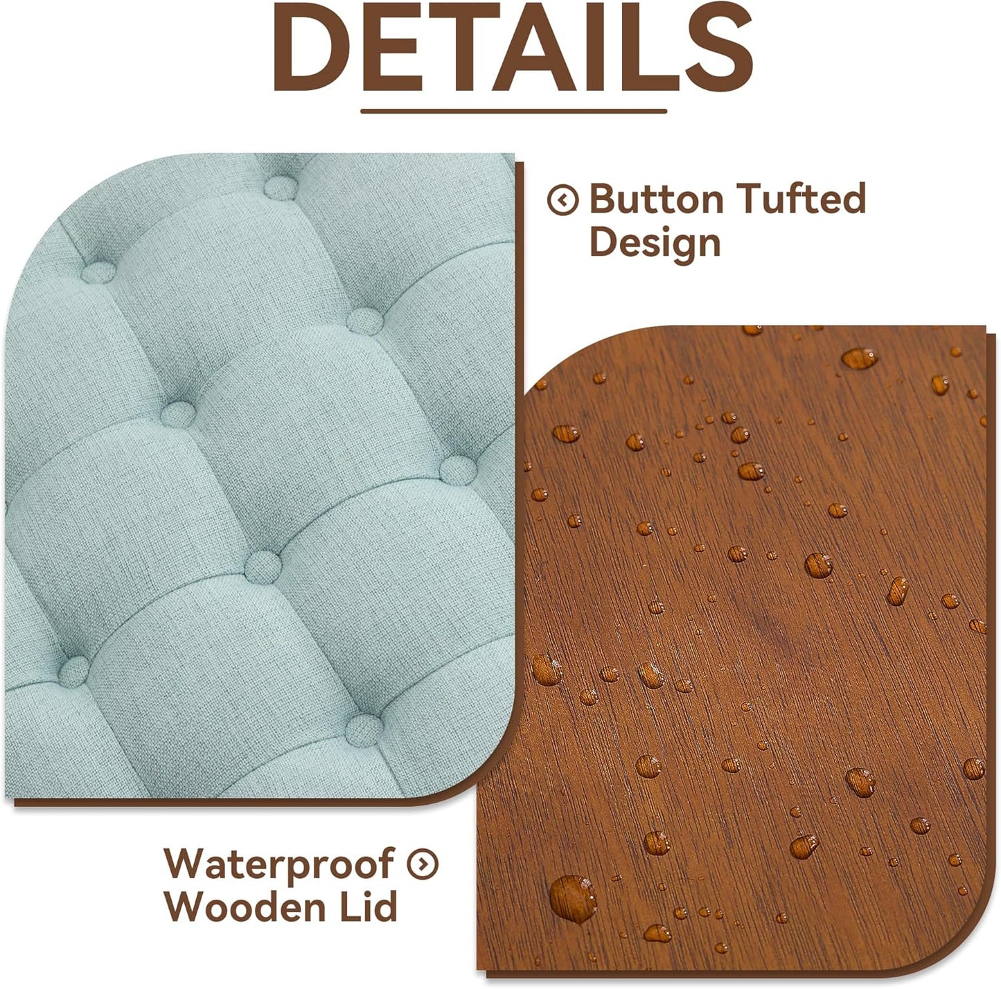 24Inch Round Storage Ottoman with Tray, Modern Tufted Fabric Circle Coffee Table with Storage, Upholstered Ottoman with Removable Top for Living Room, Bedroom, Light Blue