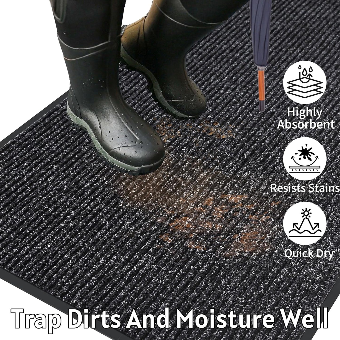 Front Door Mat Indoor Outdoor Entrance, 36" x 72" Dirt Resistant and Absorbent Door Mat, TPR Backing Non-Slip Doormats, Easy to Clean, Low Profile Welcome Floor Mat for Outside Entry