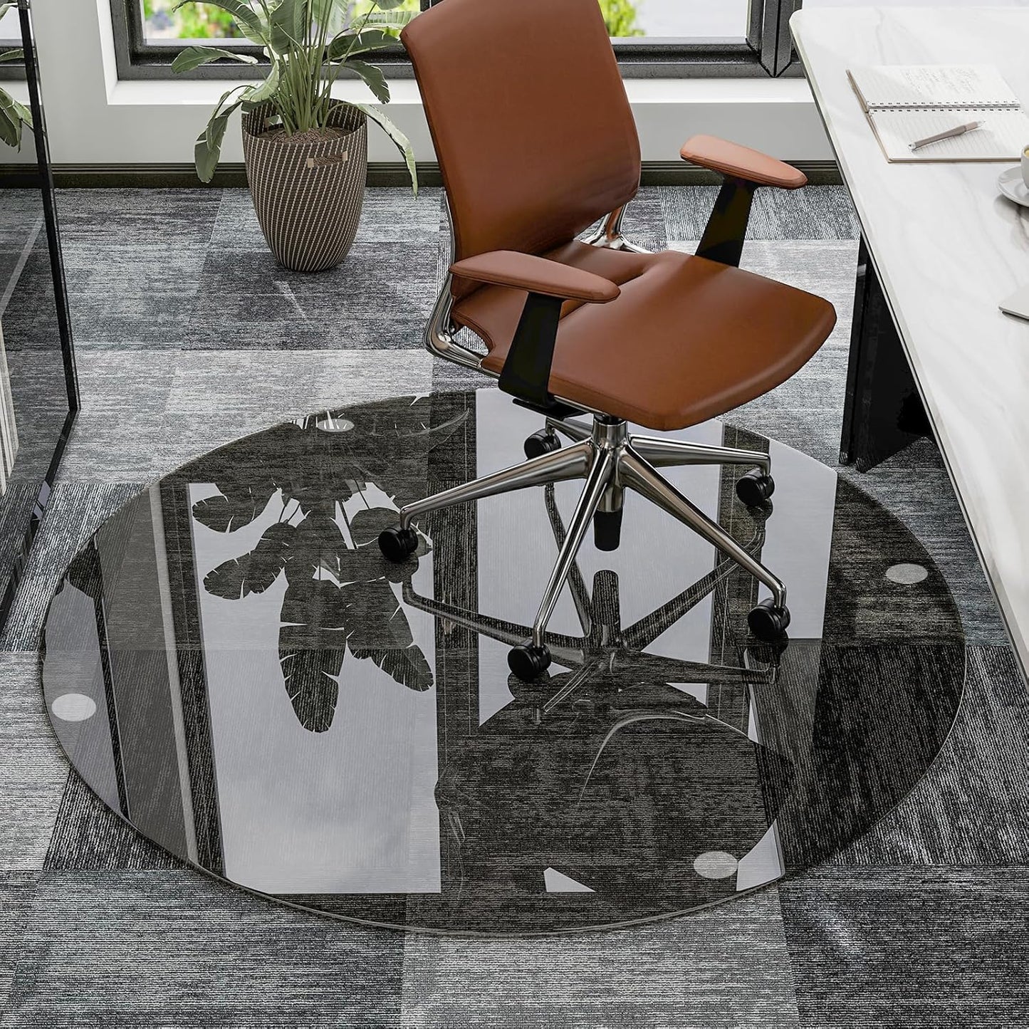 46" x 46" Round Tempered Glass Chair Mat for Carpet & Hardwood, Heavy-Duty Glass Floor Mat for Office Chair, Durable Glass Desk Mat for Home and Office, Gray