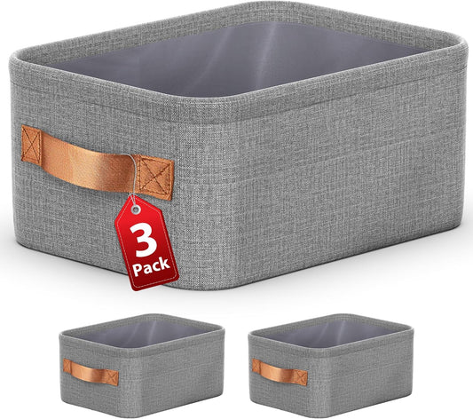 Large Storage Baskets for Shelves 3 Packs, Fabric Storage Bins for Shelves with Handles, 13.8'' L ×10.2'' W × 6.7'' H Collapsible Baskets for Organizing Clothes, Toy, Grey