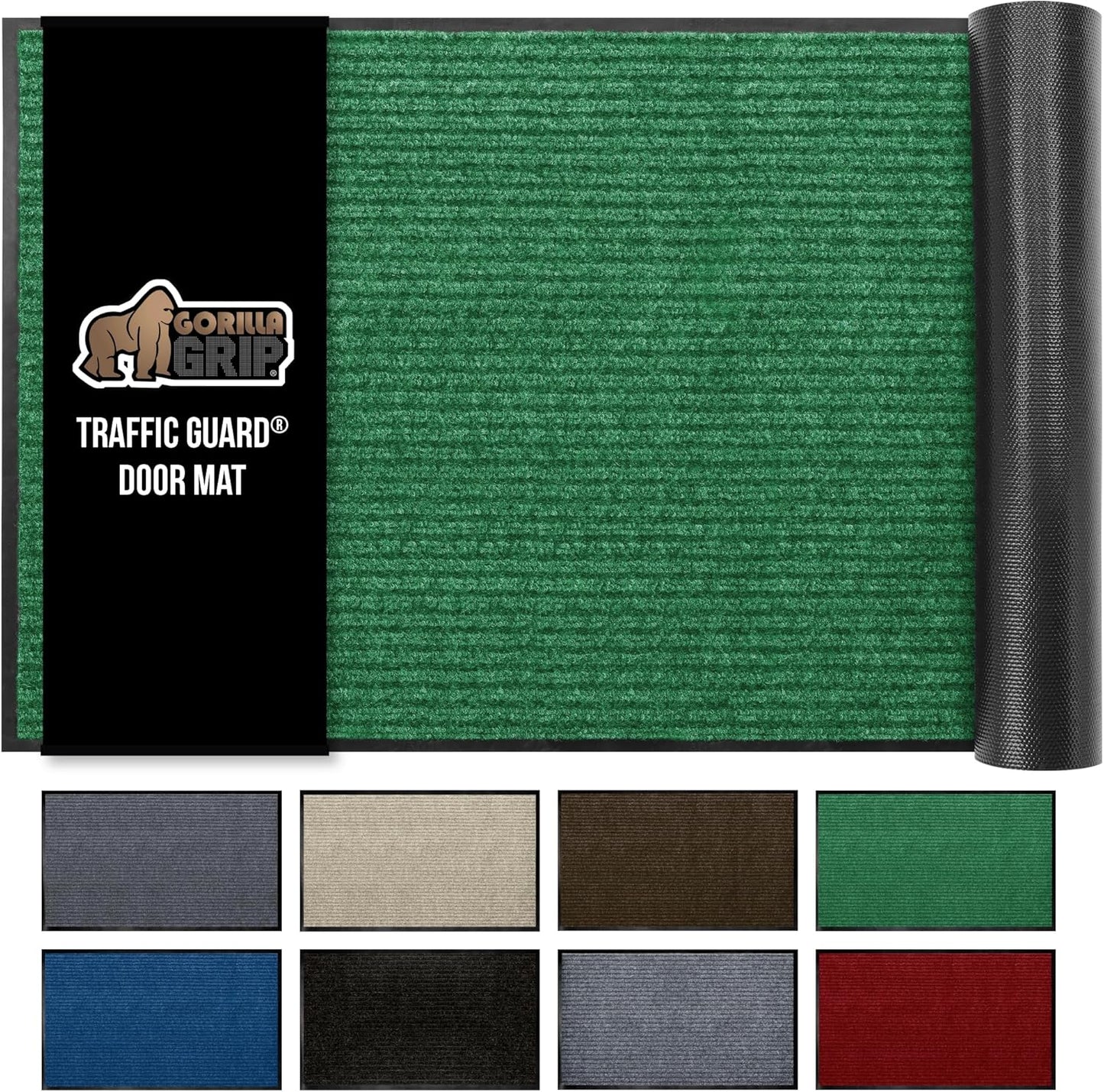 GORILLA GRIP Traffic Guard Door Mat, 72x48, Heavy Duty Welcome Mats, Commercial Office Space Doormat, Waterproof, Fade Resistant, Strong Rubber Backing, Low Profile, Shoe and Boot Scraper, Green